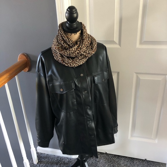 SOLD- H&M Faux Leather Snap Closure Shirt - Picture 2 of 8